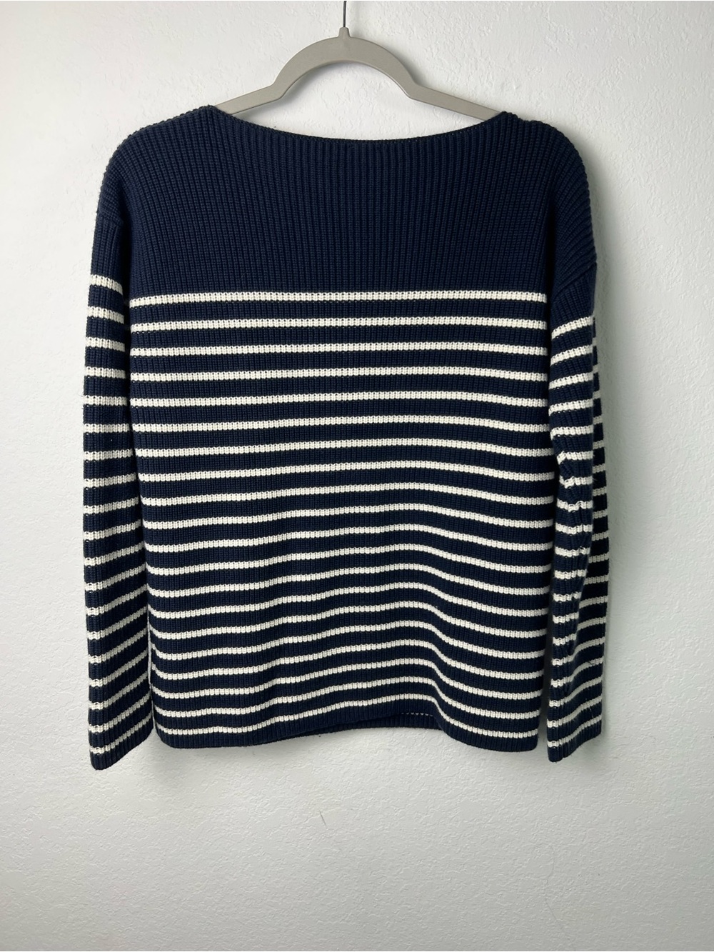 Gap Navy White Striped Boatneck Nautical Merino Wool Blend Sweater Fall Winter - Picture 2 of 9